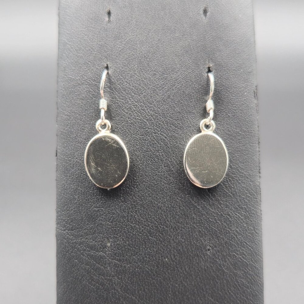 Sterling Silver Bright Oval Blank Style Dangle Earrings A6162